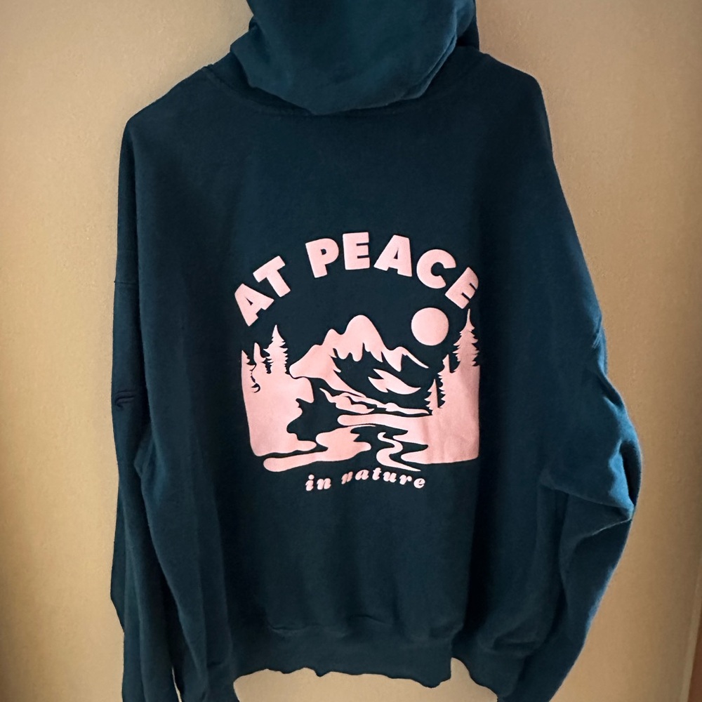 Fabletics Teal Hoodie with Pink Graphic
